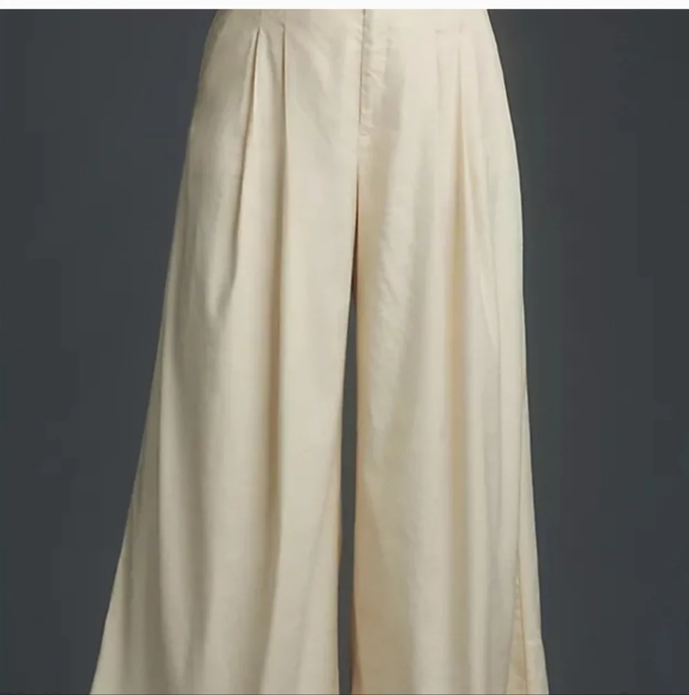 Maeve Anthropologie The Avery Pleated Wide Leg Crop Pants Cream 2 - Picture 6 of 16